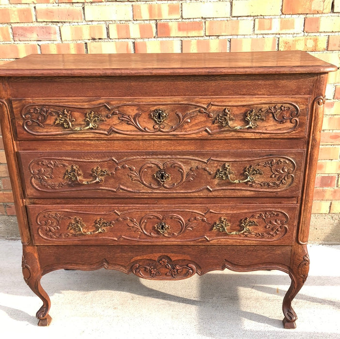 LOUIS XV CARVED OAK 3 DRAWER CHEST