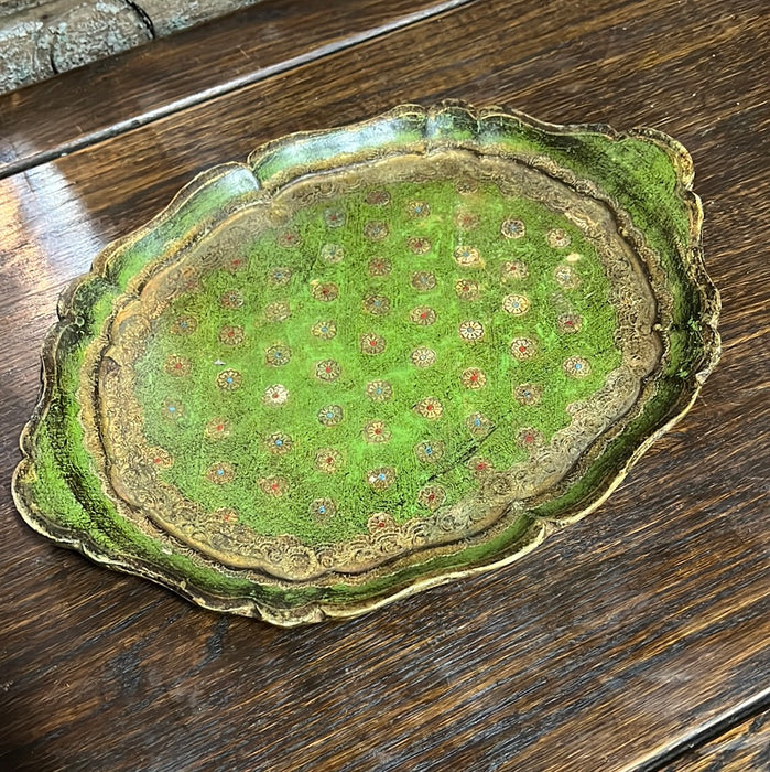 SMALL GREEN AND GOLDFLORENTINE TRAY