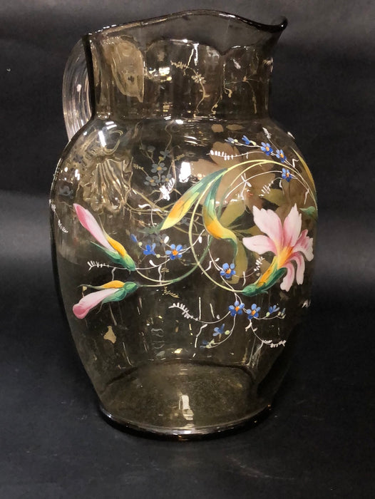 MOSSIER ART GLASS PITCHER WITH ENAMELED FLOWERS