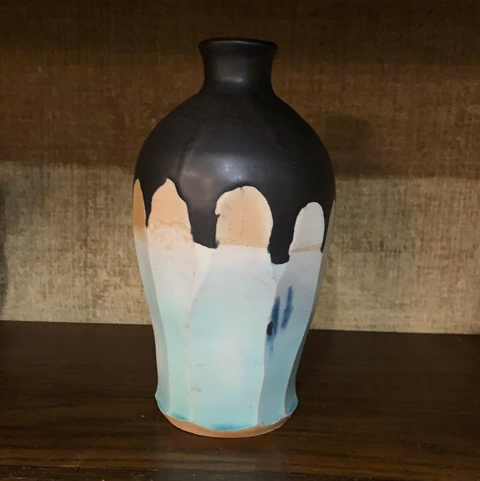 AQUA AND PEWTER COLORS STUDIO POTTERY VASE