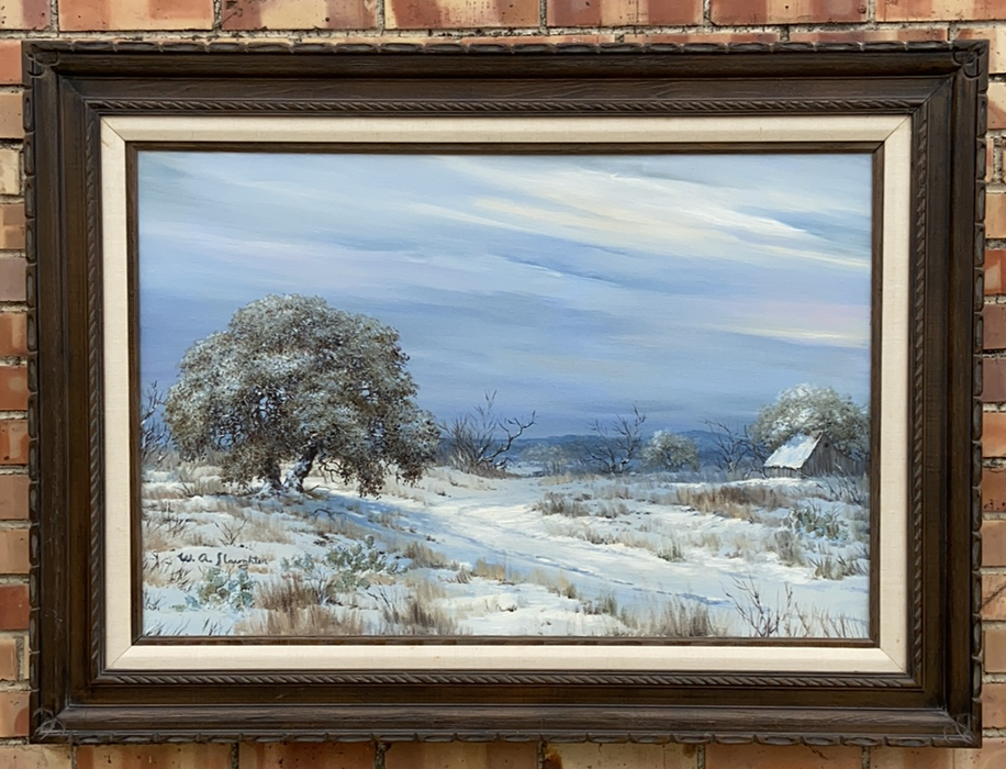 OIL PAINTING OF SNOW SCENE LANDSCAPE SIGNED WILLIAM SLAUGHTER