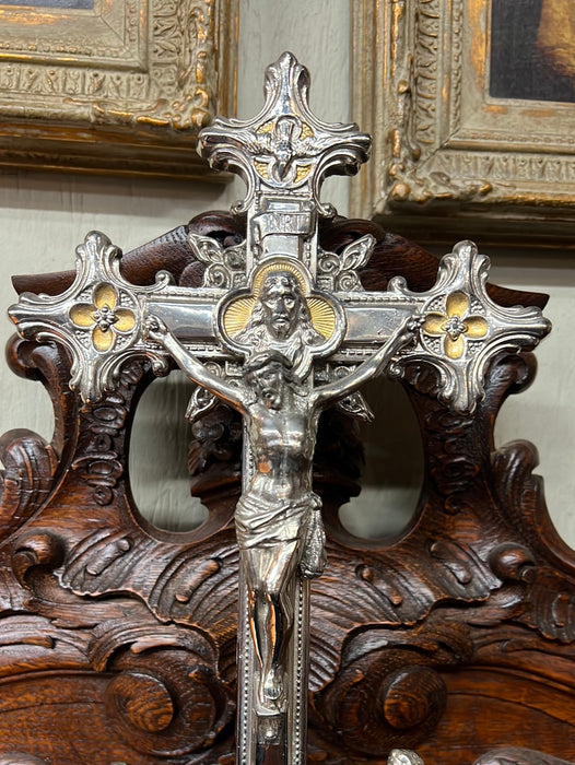 CHROME WITH GOLD HOLY FAMILY CRUCIFIX