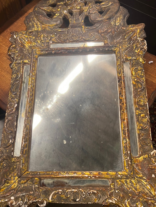 19TH CENTURY VERTICAL RECTANGULAR SMALL MIRROR WITH MIRRORED BORDER