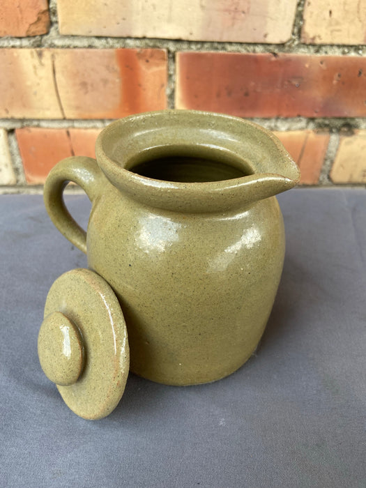 GREEN SIGNED GLAZED POTTERY CREAMER