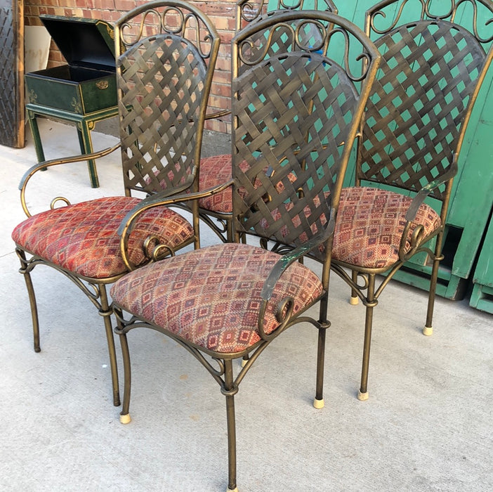 SET OF 4 OLIVE COLOR IRON WOVEN BACK ARMCHAIRS