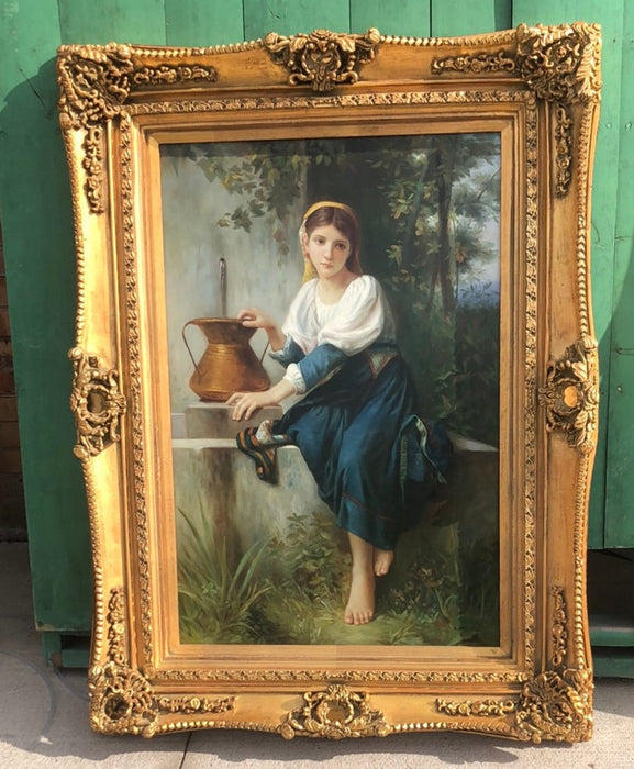 FRAMED OIL PAINTING OF A GIRL WITH A POT