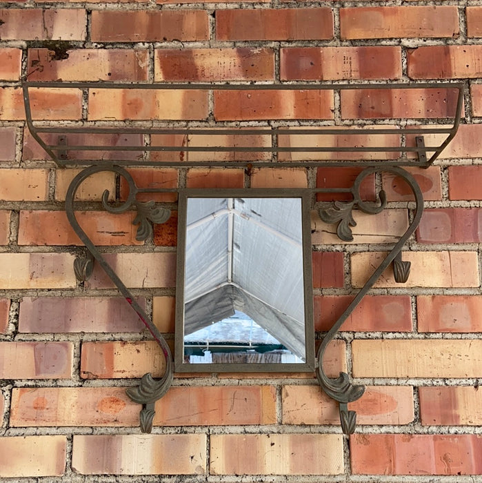 METAL MIRROR WITH SHELF ON TOP - NOT OLD