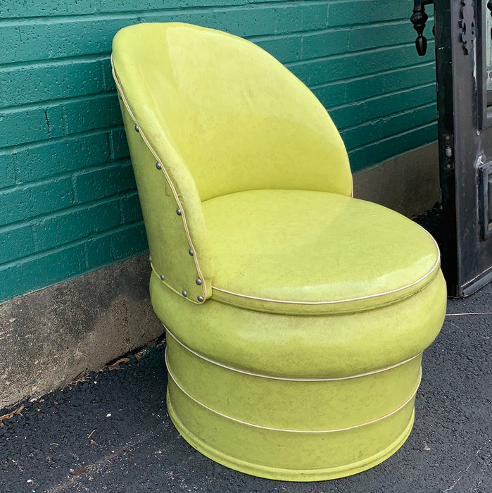 MID CENTURY MODERN BRIGHT GREEN VINYL STORAGE CHAIR