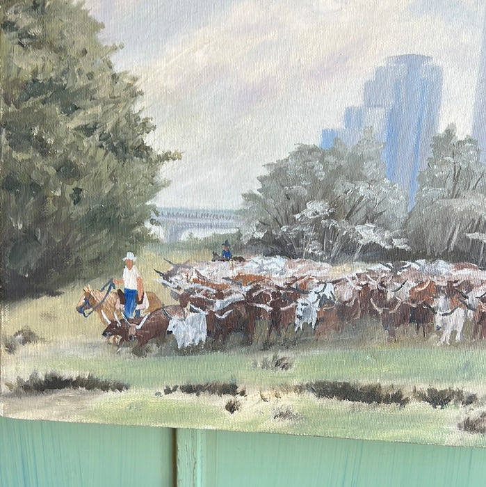 REUNION TOWER PAINTING WITH LONGHORNS