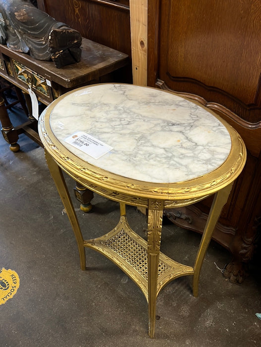 LARGE GOLD OVAL LOUIS XVI MARBLE TOP TABLE