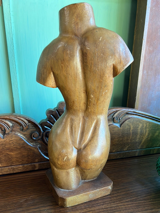 CARVED WOOD NUDE TORSO OF WOMAN