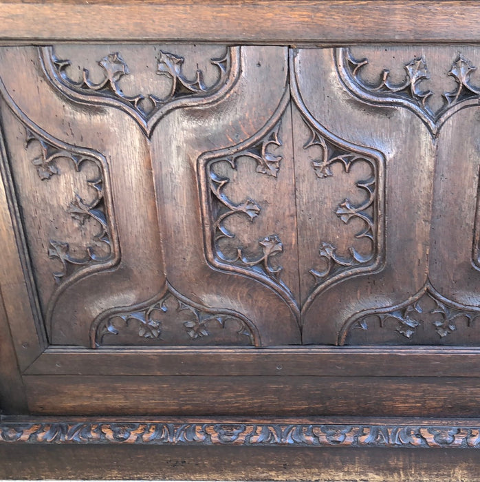 LARGE DARK OAK GOTHIC COFFER