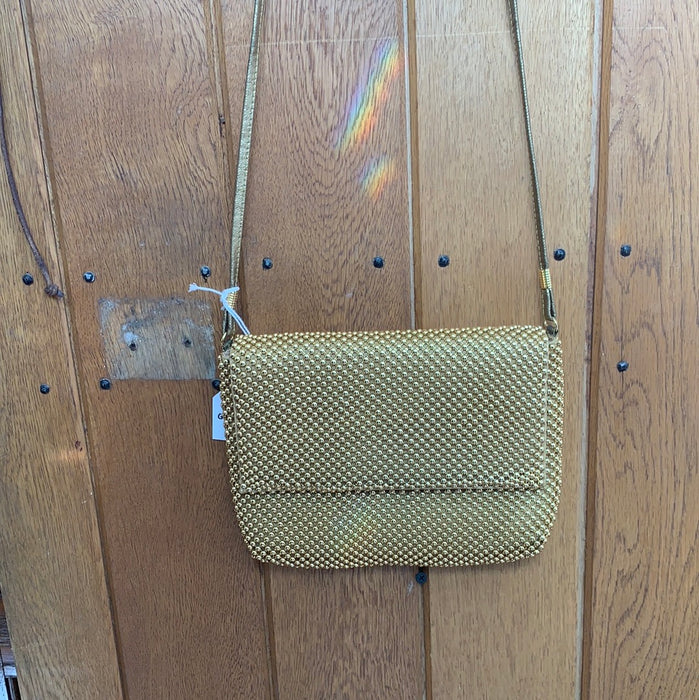 GOLDEN BEADED PURSE WITH LONG STRAP