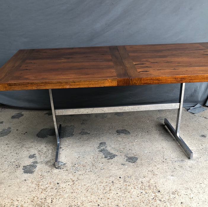 CHROME BASE TABLE WITH MAHOGANY AND ROOSEWOOD TOP