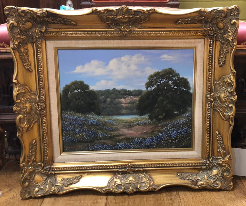 SMALL FRAMED TEXAS BLUEBONNET OIL PAINTING BY MARGARET RUTH HARDEN