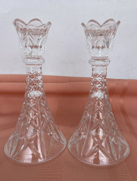 PAIR OF PRESSED GLASS CANDLESTICKS