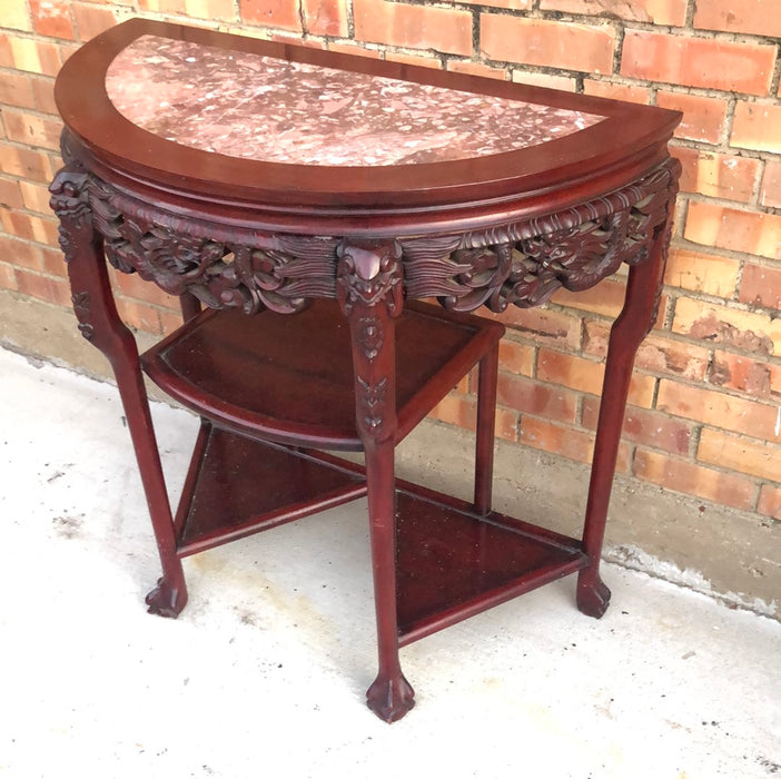 ASIAN DEMI LUNE CARVED MARBLE INLAID CONSOLE TABLE