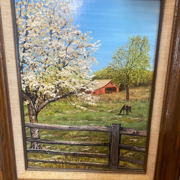 SMALL VERTICAL OIL PAINTING ON BOARD "B.HERD SPRINGTIME 1975”