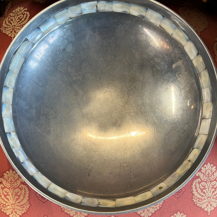 LARGE TOWLE SILVERPLATE BOWL WITH MOTHER OF PEARL BAND