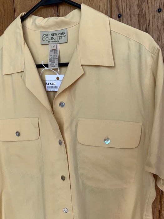 PALE YELLOW SILK SHORT SLEEVE SHIRT WITH POCKETS