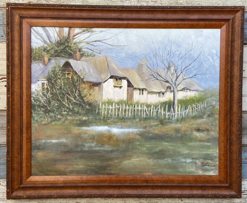 LARGE OIL PAINTING OF COUNTRY HOUSE SIGNED TUTCIO