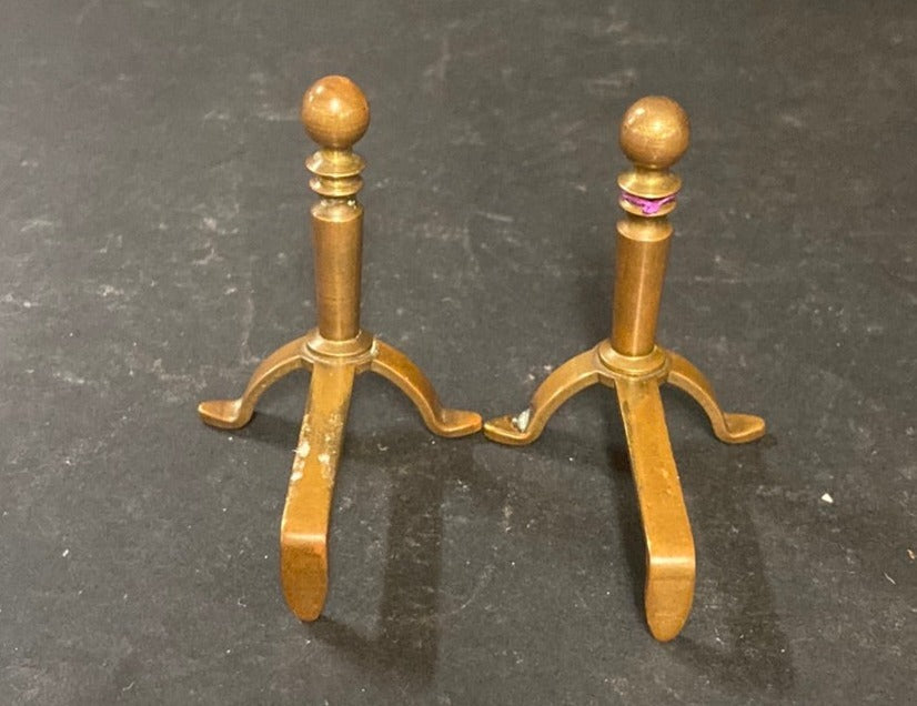 PAIR OF MINI BRASS ANDIRONS