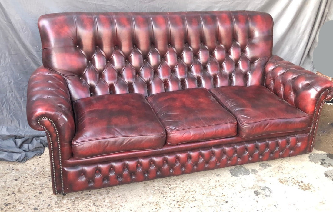 ENGLISH OXBLOOD LEATHER CHESTERFIELD SOFA