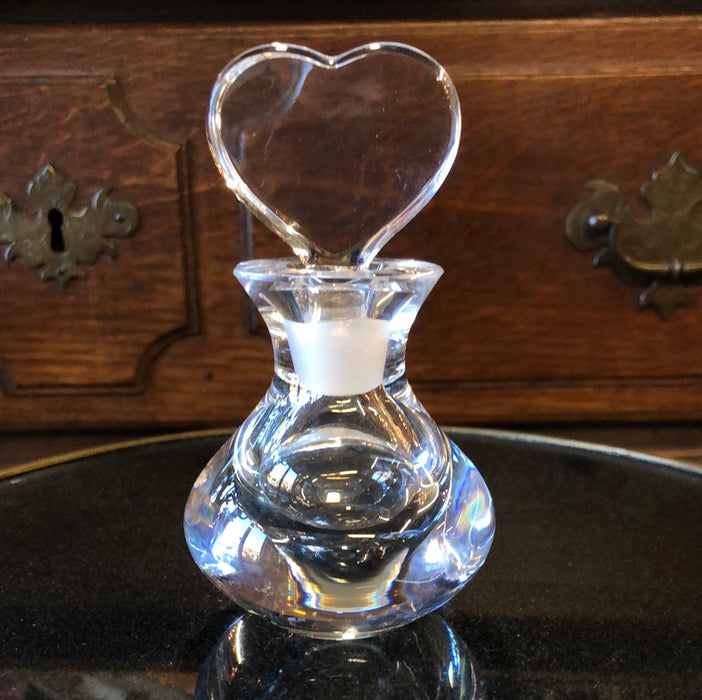 SIGNED ORREFORS CRYSTAL PERFUME BOTTLE WITH HEART SHAPED STOPPER