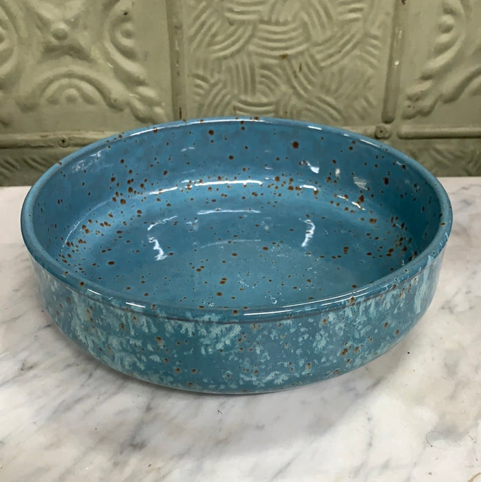 LARGE LOW SPECKLED BLUE GLAZED BOWL