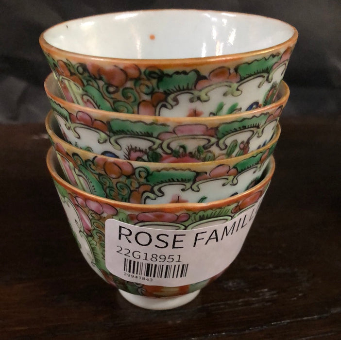 * SET OF FOUR ROSE FAMILLE TEA CUPS ADDED TO SOLD LOT