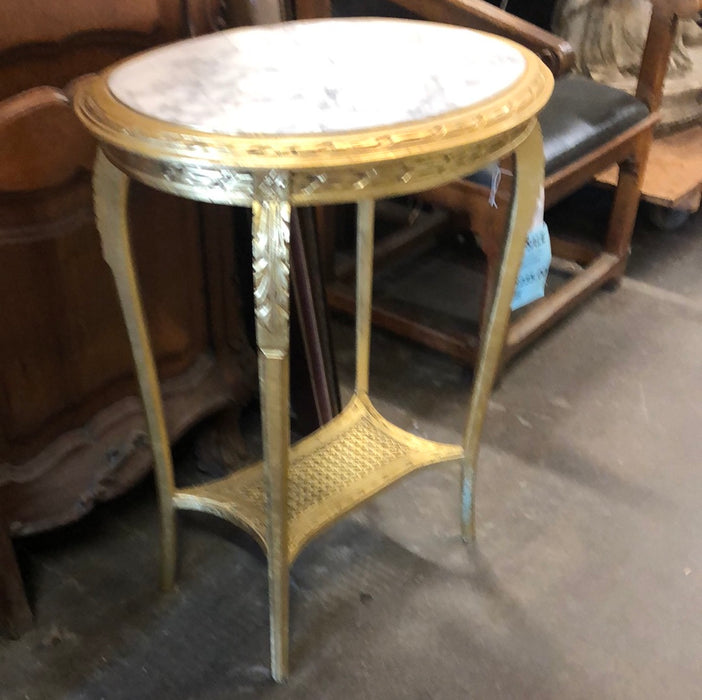 OVAL GOLD MARBLE TOP STAND WITH CANING
