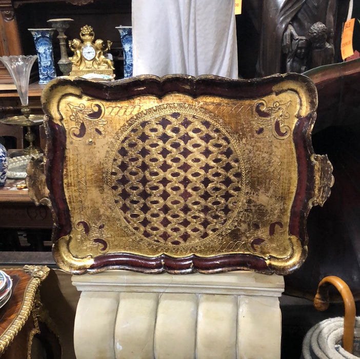 LARGE GOLD AND RED FLORENTINE TRAY