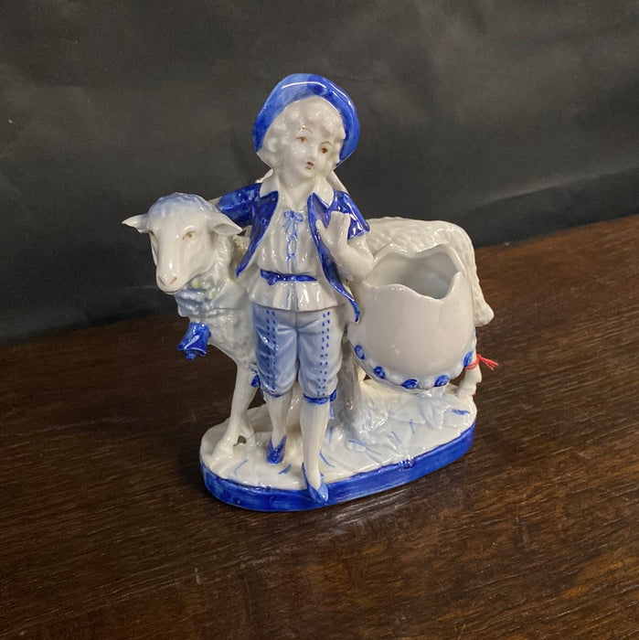 DELFT LADY AND SHEEP/LAMB FIGURINE