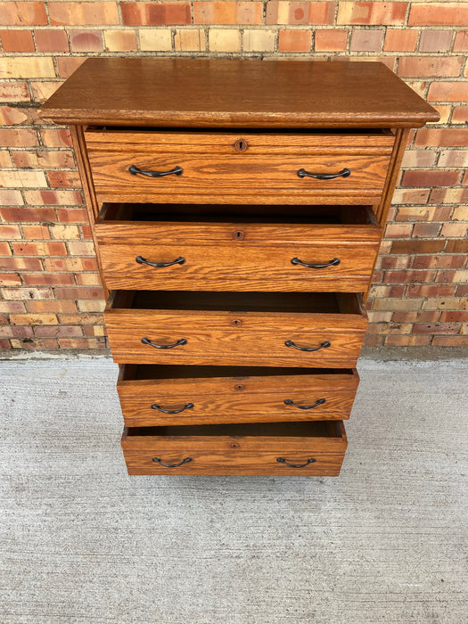 AMERICAN OAK HIGH BOY CHEST OF DRAWERS