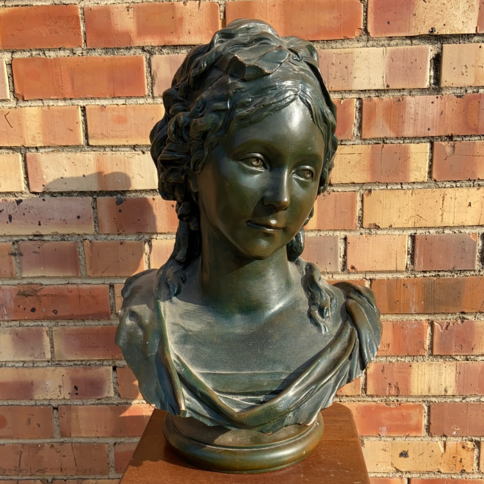 LARGE GREEN TERRA COTTA BUST OF LADY