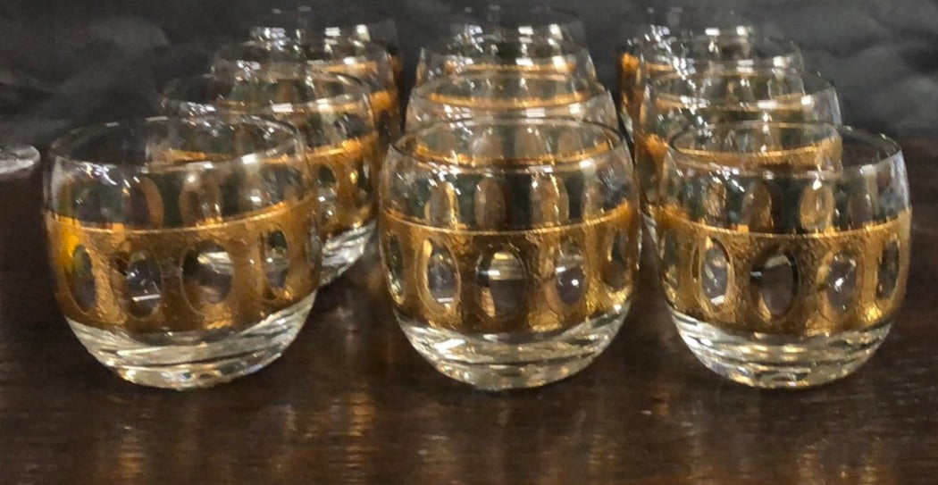 SET OF 12 GOLD PLATED CRYSTAL GLASSES