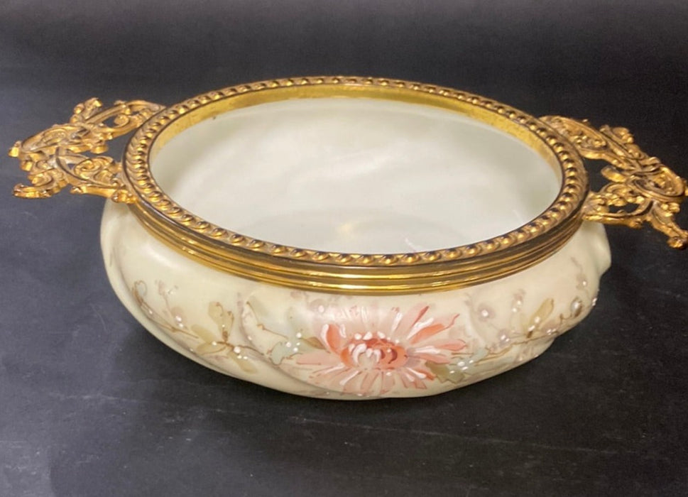 WAVECREST PAINTED LOW FLORAL DISH WITH BRASS ACCENTS