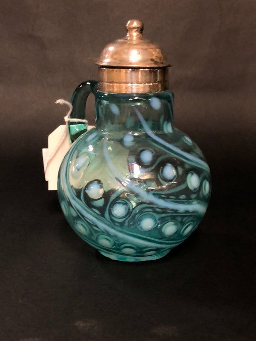 BLUE OPALESCENT ART GLASS SYRUP PITCHER