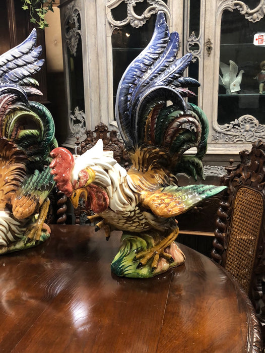 PAIR OF ITALAIN GLAZED POTTERY ROOSTERS