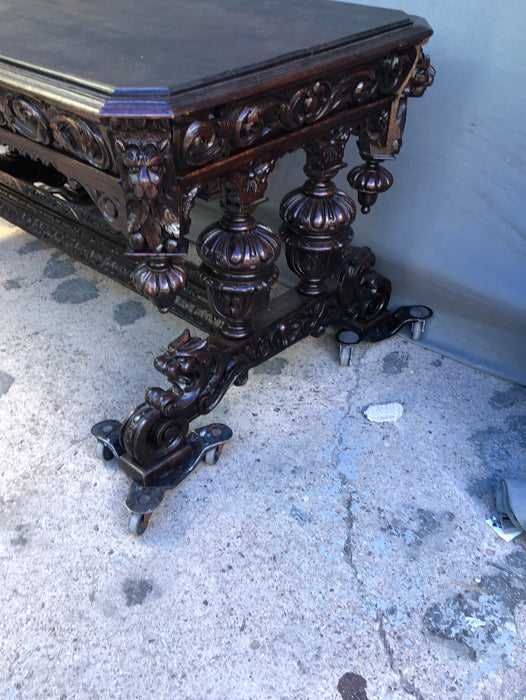 RESTORED MECHILLIN CARVED DOLPHINS LIBRARY TABLE DARK OAK