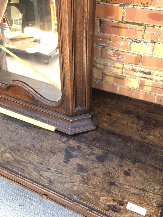 TALL ARCHED OAK FULL LENGTH MIRROR WITH CANTED EDGES