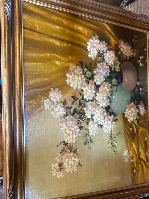 A.D. GREER "DOGWOOD FLOWERS" WITH HANDCARVED FRAME