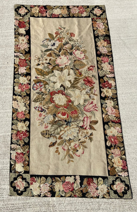 3' X 5' (APPROXIMATE SIZE) ORNATE FLORAL NEEDLEPOINT RUG