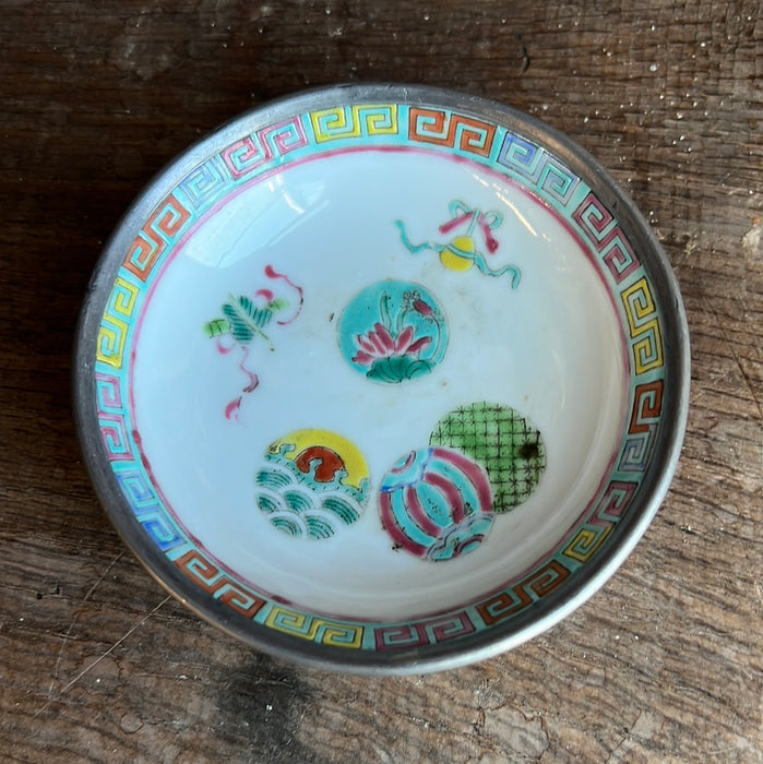 COLORFUL ENAMEL ON PEWTER SMALL CATCH ALL DISH