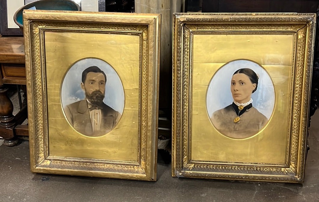 PAIR OF 19TH CENTURY PORTRAITS OF MAN AND WIFE