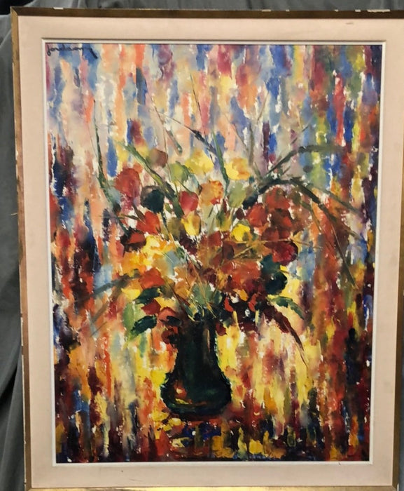 BRIGHT ABSTRACT FLORAL OIL PAINTING ON BOARD