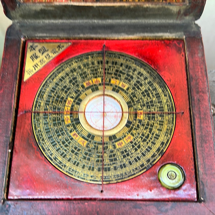 CHINESE COMPASS IN RED LAQUER CASE