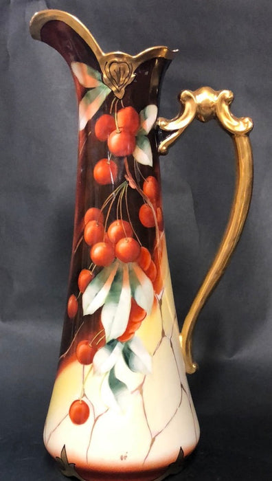 TALL EWER WITH HANDPAINTED BERRIES