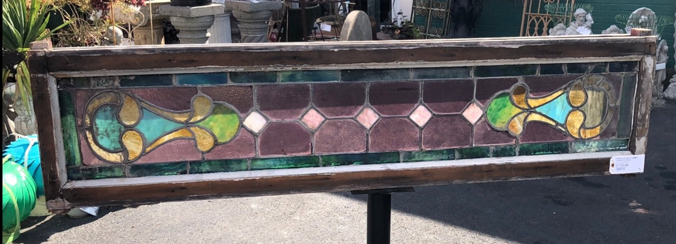 LARGE ANTIQUE STAINED GLASS TRANSOM