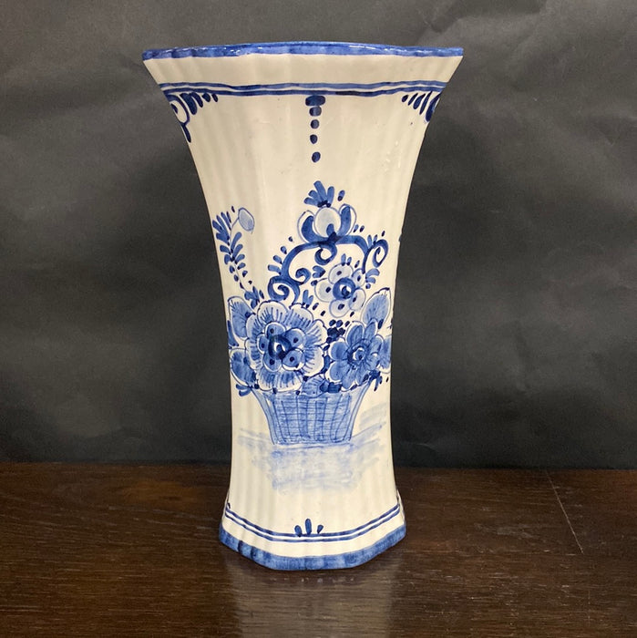 PAIR OF DELFT OCTOGONAL FLORAL FLARED TOP VASES